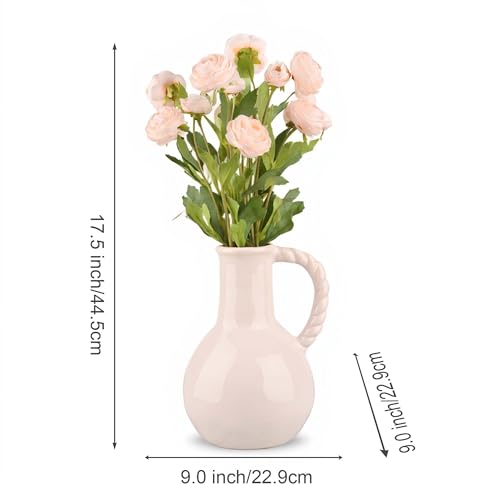 Floral Arrangements Artificial Peonies in Ceramic,15 Pink Fake Peony Flowers,Faux Silk Flower Arrangement for Home Decor Living Room Dining Table Office（White） - color: White