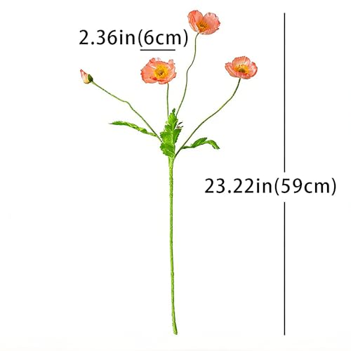 HCTCPALS Artificial Flowers for Outdoors 6 Pcs Poppy Plant Realistic Silk Fake Flowers for UV Resistant Faux Plants Outdoor Indoor Outside Front Porch Hanging Planter Decoration-23.5” Pink - color: Poppy Pink