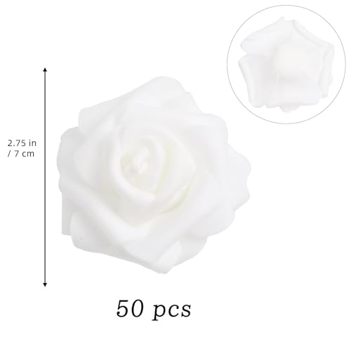 50 PCS Pure White Foam Rose Stemless Artificial Flower Head Bulk 2.75in Mini Fake Simulated Eternal Flores Roses Flower for DIY Craft Bridal Bouquets Centerpieces Arrangement Home Decoration - color: Pure White