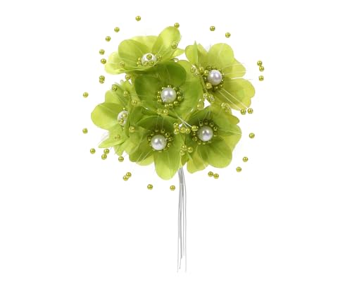 72PC Artificial Silk Pearl Spray Craft Flower for Home Craft Decor DIY Wedding Bridal Veil Headband Dress Cake Topper Embellishment Scrapbook Favor Corsage Floral Bouquet Arrangement (Apple Green) - color: Apple Green