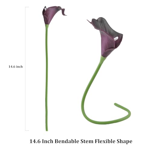 Calla Lily Bridal Wedding Festival Decor Bouquet Real Touch Latex Flower Bouquet Pack of 20 (Black Burgundy) - color: Black Burgundy