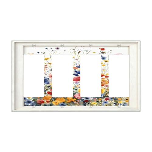 Decorative Art Light Switch Covers Watercolor Wildflower Bouquet 4 Gang Rocker Decora Outlet Covers Electrical Faceplate GFCI Wall Plate for Home Decor - color: Watercolor Wildflower Bouquet, size: 4-Gang Quad Rocker/8 x 4.5 IN