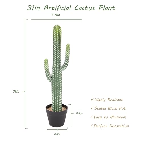 Artificial 31 Inch Cactus Plant Indoor Outdoor, Lifelike Fake Cactus Plant with Black Pot Indoor for Home Office Garden Store Porch Patio Living Room Bedroom Decor. - size: 31 Inch