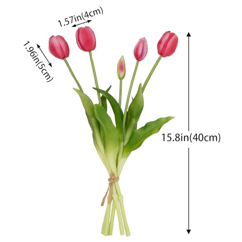 15 Artificial Tulips Flowers,Soft Touch Latex Bouquet, Fake Tulips Flowers,Spring Wedding Home Room Table Centerpiece Decor Rouge Pink Set - color: 15pcs Rouge Pink(no Vase)