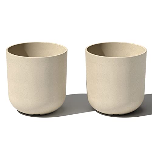 Veradek Mason Series Lima Planter - Round Planter for Indoor or Outdoor Porch/Garden | Made from Plastic-Stone Composite with Drainage Holes | Modern Décor for Succulents, Flowers, Small Plants - color: Sand, size: 10 inches - 2 Pack