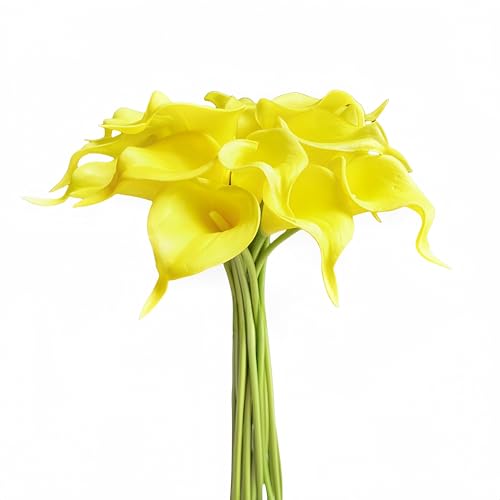 18pcs Real Touch Artificial Calla Lily Flowers for Decoration, Outdoor Wedding Bouquets, Lifelike Faux Flowers for Home, Garden, Party, and Event Decor (Yellow) - color: Yellow