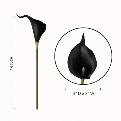 Floral Kingdom Artificial Calla Lily Flowers 20 Pack 14 Inch Black - Real Touch Faux Flowers for Modern Home Decor, Themed Event Centerpieces & Weddings - color: Black