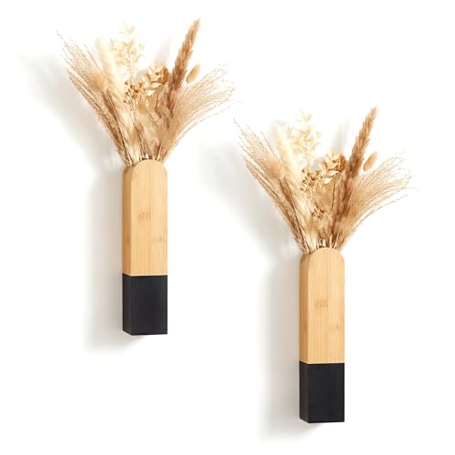 Modern Wall Vase, Natural and Black Two-Tone Finish, 11.8x2.6x1.6 Inches, Wall Mount Design for Bathroom, Kitchen, Farmhouse, Dining Room Decor - color: Natural and Black