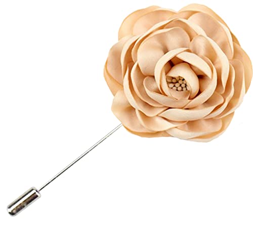 Flairs New York Gentleman's Essentials Premium Handmade Flower Lapel Pin Boutonniere - color: Champagne Gold [Large Peony]