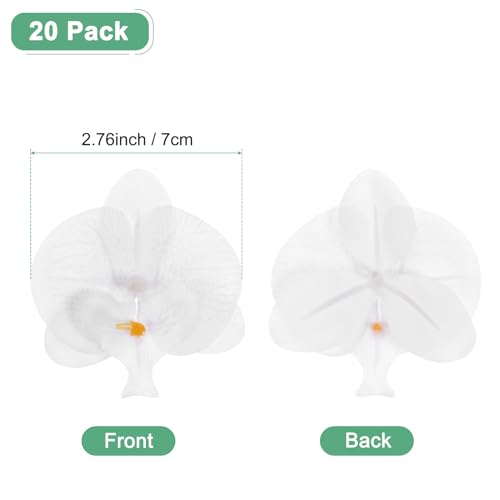 M METERXITY 20-Pack Artificial Orchid Flower Heads, Silk Faux Butterfly Flowers Head for Wedding/Bouquet/Bridal/Party Decor, Fake Phalaenopsis Petals Bulk [2.76 Inch, Pure White] - color: Pure White, size: 2.76 Inch
