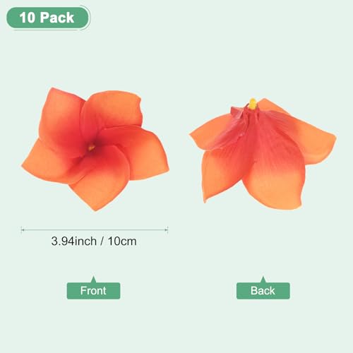 M METERXITY 10-Pack Artificial Plumeria Flowers, Fake Silk Heads Flower Hawaiian Plumeria Petal for DIY Crafts/Dress/Wedding/Party Decoration [Orange, 3.9"/ 10cm] - color: Orange