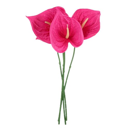 uxcell 4Pcs 11inch Artificial Anthurium Lily Flowers, Permanent Flower Bouquet for Home Arrangements Wedding Festival Decoration Crafts Store Decor Accessories, Rose Red - color: Rose Red