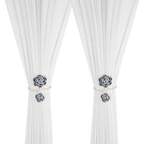 SUQ I OME 2 Pieces Handmade Artificial Rose Flower Curtain Holdbacks,Curtain Tiebacks Clips Creative Window Drape Twist Tie Backs European Style Curtain Holders Decorative Draperies Holdbacks (Blue) - color: Blue