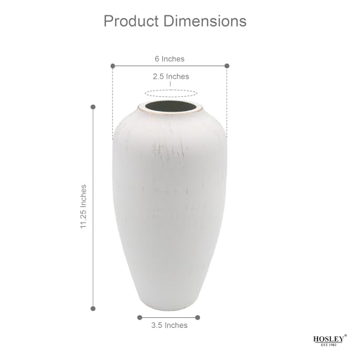 Hosley White Wash - Elegant Kitchen Decor Vases-11Inch High for Home Decor, Vintage Style Vase for Living Room, Dining Room, or Office Display - color: White Wash
