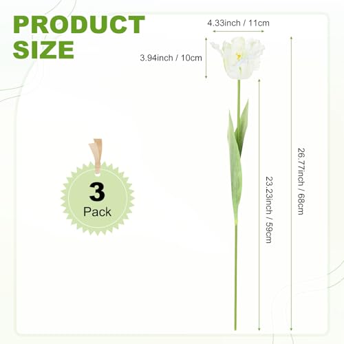 M METERXITY 3-Pack White Artificial Parrot Tulip Flowers,27 Inch Faux Parrot Tulip Silk Bouquets Real Touch Faux Flowers for Home/Wedding/Christmas/Party - color: White