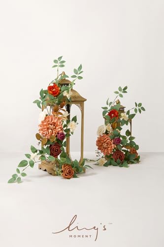 Ling's moment 6Pack 1.8ft Artificial Flowers Garland Terracotta Lantern Flower Arch Floral Centerpieces Burnt Orange Wedding Aisle Chair Flowers for Mantel Table Cake Decoration（not including lanterns - color: Or-sunset Terracotta