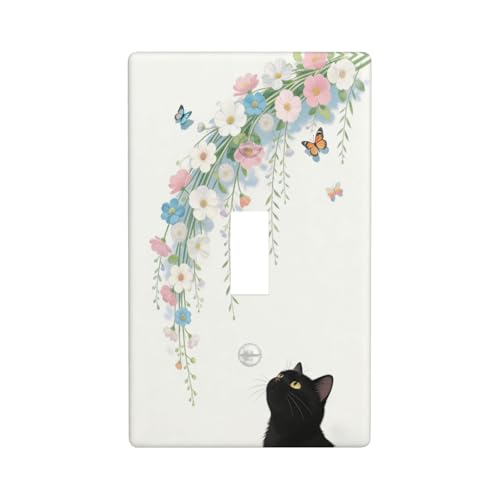 Decorative Art Light Switch Covers Black Cat Hanging Blooms Single Toggle Wall Plate Decorative Switchcover Electrical Switchplate for Home Decor - color: Black Cat Hanging Blooms, size: 1-Gang Toggle / 5 x 3 IN