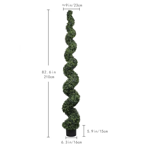 7ft Tall Artificial Spiral Topiary Trees Outdoor Set of 2, Faux Boxwood Plants for Front Porch & Indoor Home Decor, UV-Resistant 7 Foot Large Fake Plants for Patio, Garden, Entryway Decor - color: Dark Green, size: 7ft