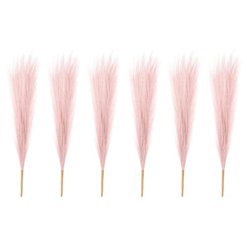 PATIKIL 17 Inch Faux Pampas Grass, 6 Pcs Boho Decor for Home Decoration Artificial Tall Fluffy Stems for Wedding Flower Party Vase Arrangement Centerpieces, Light Pink - color: Light Pink