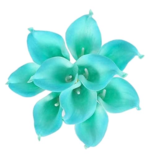 Floral Kingdom Artificial Calla Lily Flowers 20 Pack 14 Inch Turquoise Blue – Real Touch Faux Flowers for Home Decor, Table Centerpieces, Coastal Décor & Weddings - color: Blue