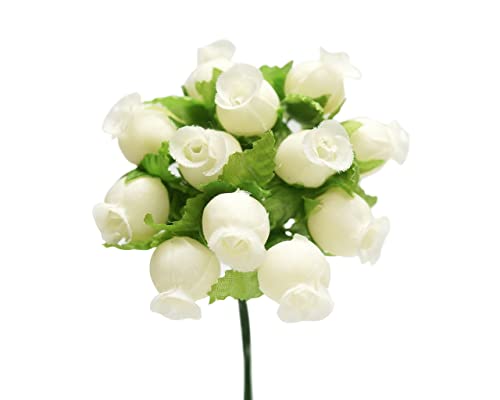 GiftWrap Etc. Ivory Artificial Silk Flower Roses - 12 Mini Bouquets of 12 Rosebuds, 144 Rosebuds Total, Wedding, Reception, Anniversary, Wreath, Bridal Shower - color: Ivory