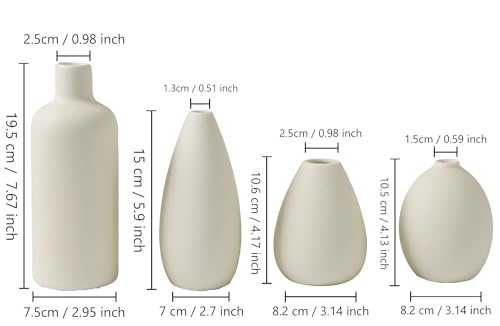 CEMABT Beige Ceramic Vase Set - 4 Small Unique Flower Vases for Centerpieces, Decorative Modern Vases for Home Decor - color: 4set-beige