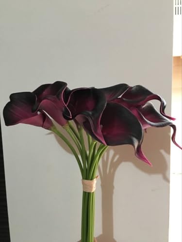 20Pcs 2.1 Inch Black Purple Calla Lily Artificial Flowers Faux Calla Lily Fake Flowers Bulk Real Touch Latex Calla Lilies Flowers for Home Wedding Party Plant Decoration Table Centerpieces - color: Black Purple