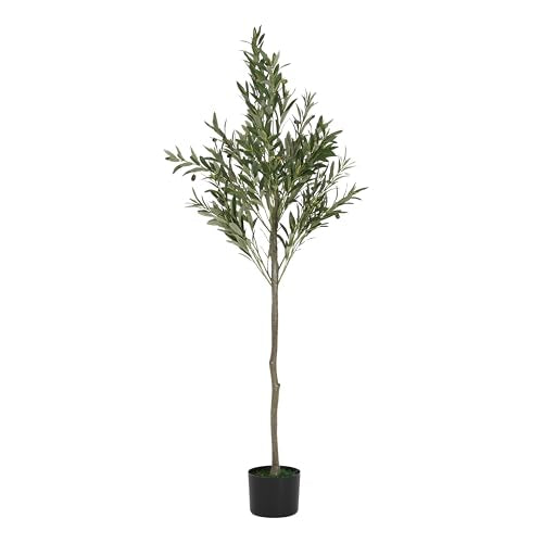 Christopher Knight Home Annas 66''H Artificial Tree Indoor, Artificial Olive Tree with Nursery Pot, Tropical Style Faux Tree with Black Plastic Pot, Artificial Plant for Home Office Decor, 1pcs, Green - color: Green/66''h