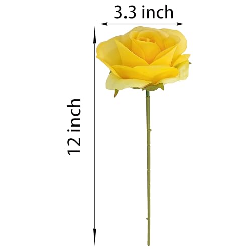 Artificial Satin Rose Flower Heads,42 Pcs Silk Rose Heads with Stems,3.5'' Rose Artificial Flowers Bulk,Artificial Rose Flower Heads for DIY Crafts Bouquet (42, Yellow) - color: Yellow
