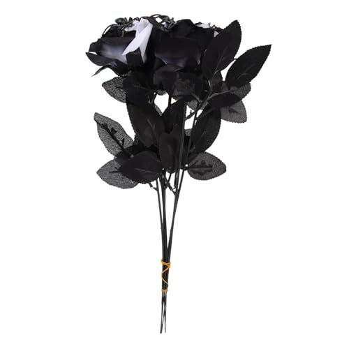 Ipetboom 5Pcs Halloween Artificial Rose Decorations with Creepy Spider Black and White Faux Flowers for Indoor Haunted House Party and Spooky Halloween Atmosphere