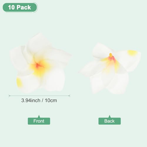 M METERXITY 10-Pack Artificial Plumeria Flowers, Fake Silk Heads Flower Hawaiian Plumeria Petal for DIY Crafts/Dress/Wedding/Party Decoration [White, 3.9"/ 10cm] - color: White