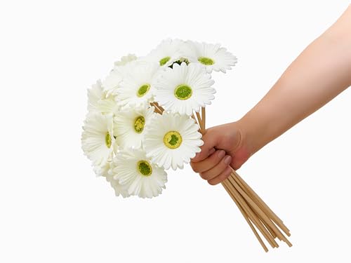 15 Pcs 15 Inch White Artificial Gerbera Daisy Flowers - Fake Mums Daisies Bouquet for Wedding Decor, Party Decorations, Home Kitchen Decorations - color: White - Gerbera