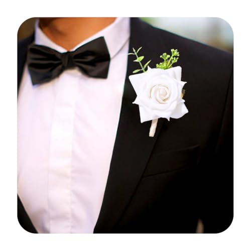 Wedding Boutonniere Groom Flower Buttonholes Groomsmans Prom Party Suit Decoration Anniversary Accessories for Man - color: A-white