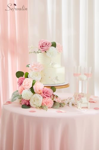 Serwalin Artificial Flowers Fake Silk Flowers for DIY Wedding Bouquets Cake Decoration Mixed Roses Combo Blush Pink and White Flower Centerpieces Arrangements for Party Table Chair Decor - color: A Abby Blush Pink, size: 1 Box