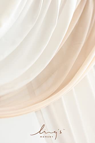 Ling's moment Spring Wedding Arch Flowers Kit Pack of 4, 2pcs Hanging Flower Arrangement 2pcs Chiffon Drapes Ceremony Fake Rose Arbor Backdrop Artificial Floral Outdoor Decorations, White Beige - color: Wht-white & Beige & Gold