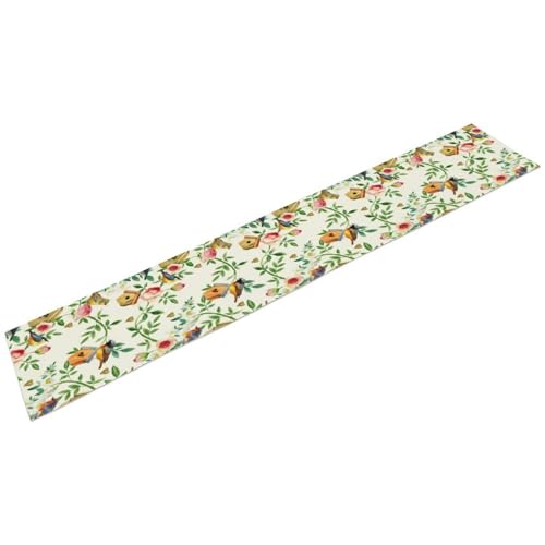Birds Flowers Spring Table Runner,Watercolor Floral Leaves Seasonal Home Party Kitchen Dining Table Decoration 13x36 Inch - color: Bird_4, size: 13x36inch