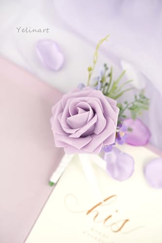 1 Pc Sinlge Lilac Purple Boutonniere for Men for Wedding Groom Groomsmen Artificial Rose Rose Flowers Boutonniere for Wedding Ceremony Anniversary Formal Dinner Party - color: Lilac Purple, size: 1 Pack
