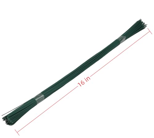 300 Pcs 22 Gauge Floral Stem Wire 16 Inch Flower Wire Floral Stems for Flower Arrangements DIY(Dark Green)