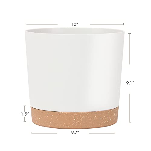 kubvici Plant Pots for Indoor Plants, 2 Pack 10 Inch Plant Pot Plastic Flower Pots Planters with Drainage Saucer for Indoor Outdoor Garden Home (10" Green & White) - color: Green & White, size: 10 inch