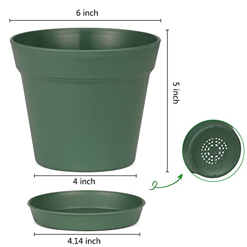 homenote Plant Pots,15 Pack 6 inch Flower Pots with Multiple Drainage Holes and Saucers,Plastic Planters for All Home Garden Flowers Succulents(Green) - color: Green-15 Pcs, size: 6 Inch