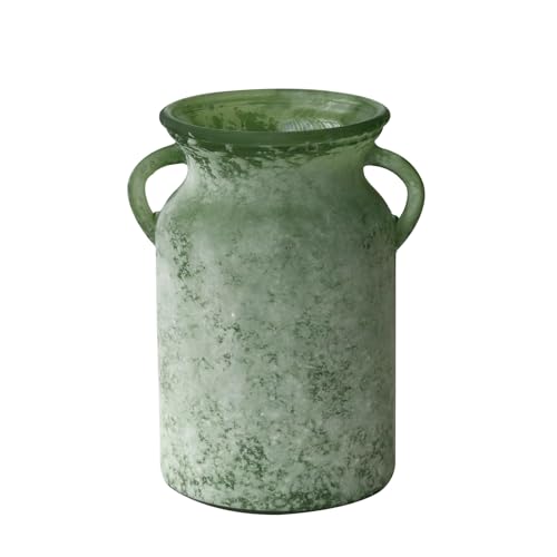 SHMILMH Glass Flower Vase with Handle – 8 Inches Rustic Imitation Ceramic Vase for Flowers, Vintage White Green Centerpiece Decor for Farmhouse, Modern Home, Table & Holiday Decorations - color: White Green