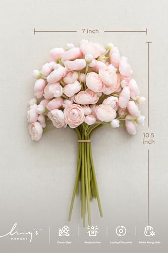 Ling's moment Ranunculus Artificial Flower, Faux Silk Mini Ranunculus Flowers for DIY Bouquet, Bulk Fake Wedding Filler Flowers for Centerpieces Arrangements Bridal Shower Decorations, Blush Pink - color: Pk-shabby Blush