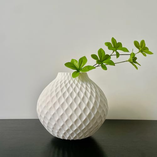 White Minimalist Small Vase, Flower Holders for Pampas Grass Decor, Coffee Table & Shelf Decor, Aesthetic Vases for Flower Bouquet, Trendy Home Decor, Entryway & Modern Floreros (Diamond Vase) - color: Diamond Vase