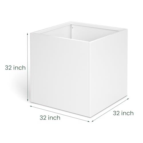 White Steel Planter Square Outdoor Planters Galvanized Steel Planter Box Indoor 32 Inch Metal Large Planters Cube Heavy Duty Flower Pot Modern Commercial Residential for Trees Patio Yard Garden - color: White, size: 32" L x 32" W x 32" H