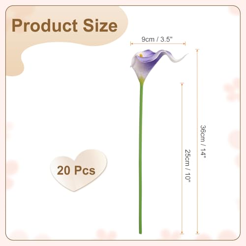 HARFINGTON 20pcs Artificial Calla Lily Fake Silk Flowers Bouquet Real Touch for Home Garden Wedding Party Decoration, White Purple - color: White Purple