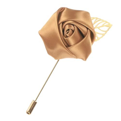 M METERXITY 1-Pack Flower Lapel Pins for Men, Golden Leaf Rose Boutonnieres Pin Groom Boutonnieres for Wedding/Dance/Party, Men Lapel Pins for Suits Satin Flower Corsage [Champagne] - color: Champagne