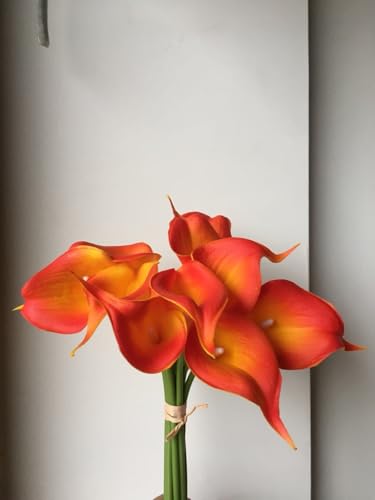 20Pcs 2.1 Inch Orange Calla Lily Artificial Flowers Faux Calla Lily Fake Flowers Bulk Real Touch Latex Calla Lilies Flowers for Home Wedding Party Plant Decoration Table Centerpieces - color: Orange
