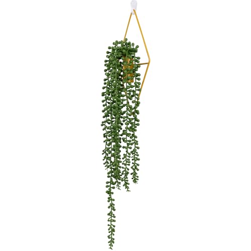 Artificial Hanging Plants with Geometric Metal Wall Planter, Faux String of Pearls Hanging Plant, Fake Succulent Vine Potted Plant for Wall Decor, Indoor Outdoor Home Office Garden Patio Decoration - color: String of Pearls-a, size: 1Pack