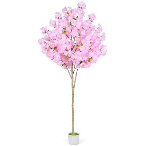 6FT Artificial Cherry Blossom Tree,Tall Fake Flower Tree with Realistic Pink Sakura in Nursery Pot,Blooming Fake Plants for Living Room,Bedroom,Office,Indoor/Outdoor Decor - size: 5ft 11in