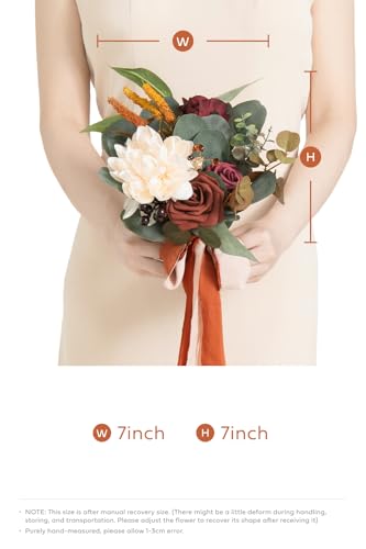 Ling's moment Artificial Flowers Terracotta Bridesmaid Bouquet, Fall Wedding Flowers Bouquets for Bridesmaids, 7 Inch Bridal Bouquets for Bridesmaids, Wedding Decor, Ceremony, Anniversary, etc - color: Or-burnt Orange